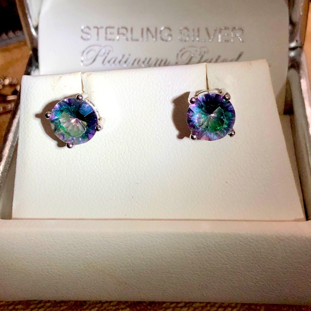 Sterling Mystic Topaz Round Pierced Earrings
